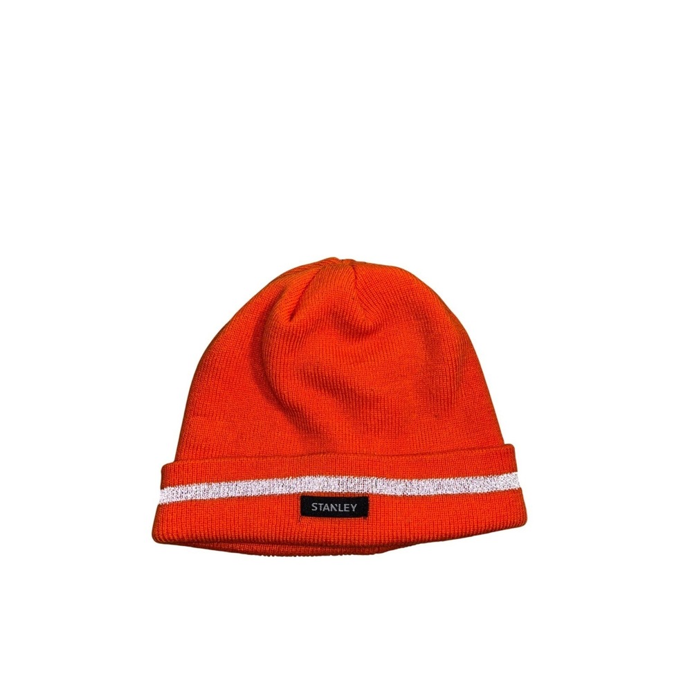 Stanley Beanie Hat Orange Reflective Stripe Knit Cuffed‎ Work Safety One Size